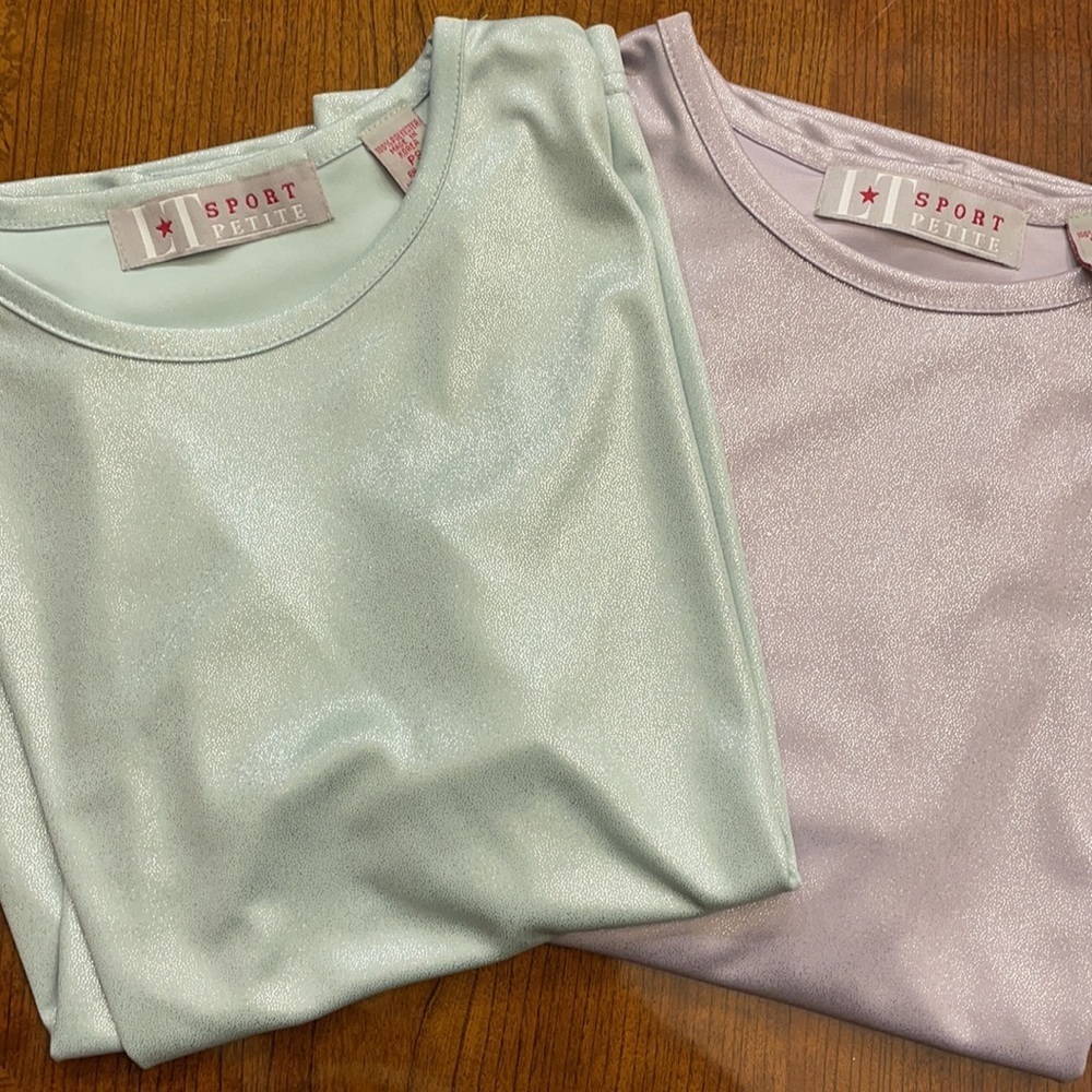 NWOT LT SPORT bundle of 2 womens petite shimmer short sleeve tops Liquid feel SP